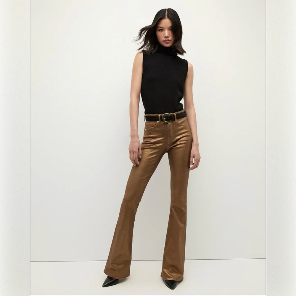 Veronica Beard Metallic Gold Beverly Skinny Flare